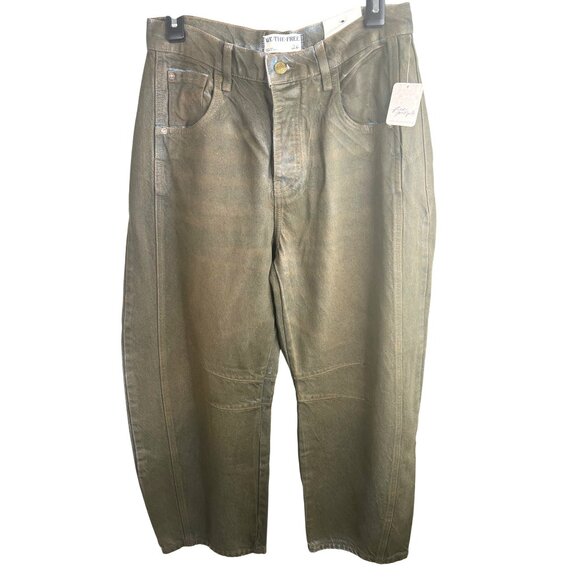 We The Free Good Luck Mid Rise Barrel Pants In Olive Green Womens Size 26 - Picture 3 of 15